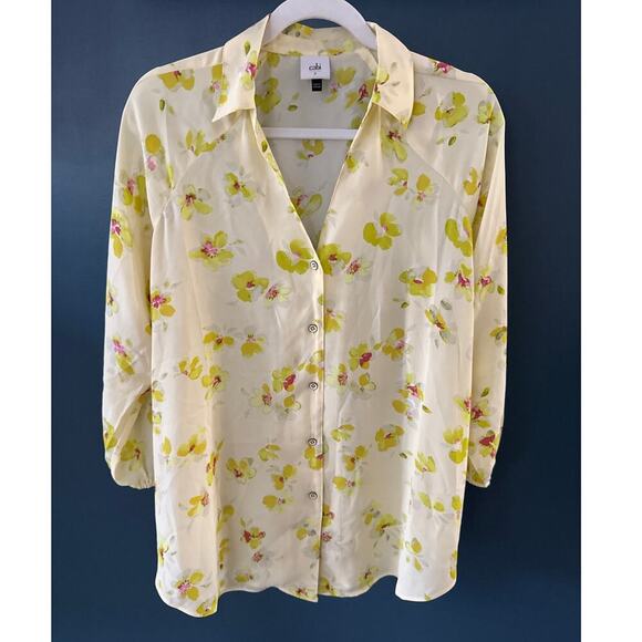 Cabi Go To Floral Soft Yellow Button Front Top Small V Neck Elegant Blouse Flowy - Picture 2 of 10